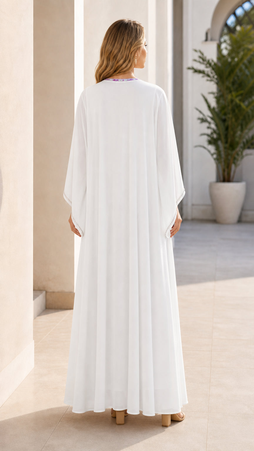 White floor length kaftan dress back view
