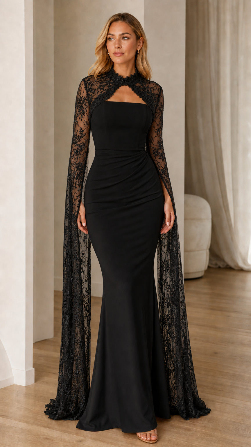 Black color variant of the mermaid evening gown