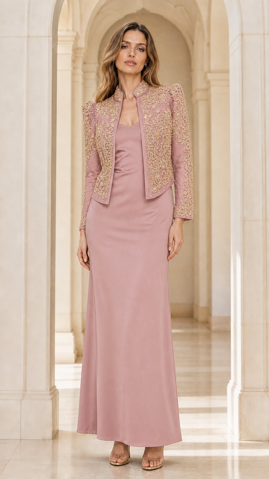 Dusty pink evening dress and bolero set