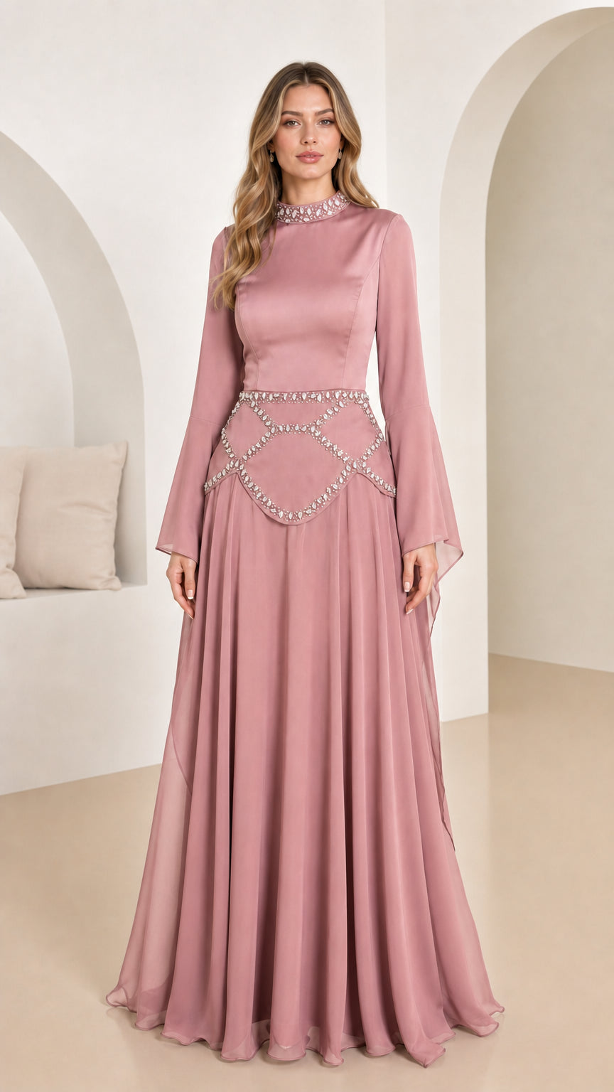 Front view of dusty rose formal dress variant
