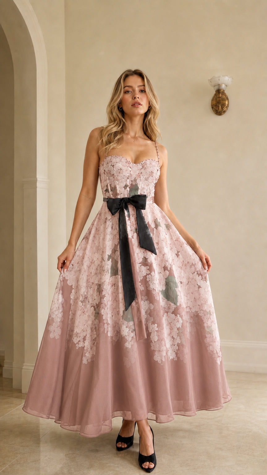 Pink color variant of the floral ombre maxi dress