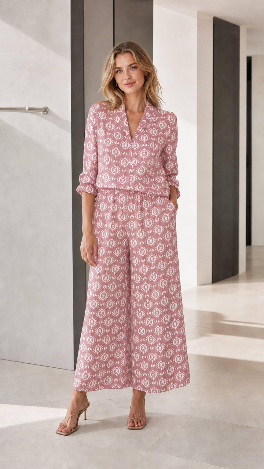 Pink printed wide-leg jumpsuit variant