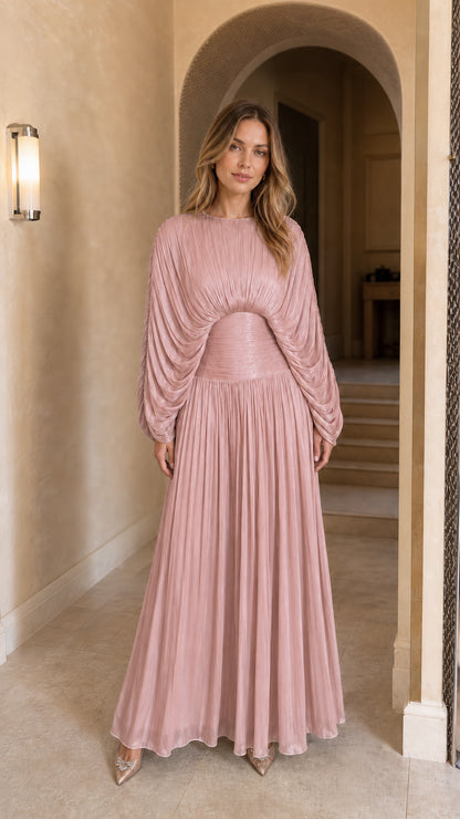 Front view of the dusty pink color variant maxi dress