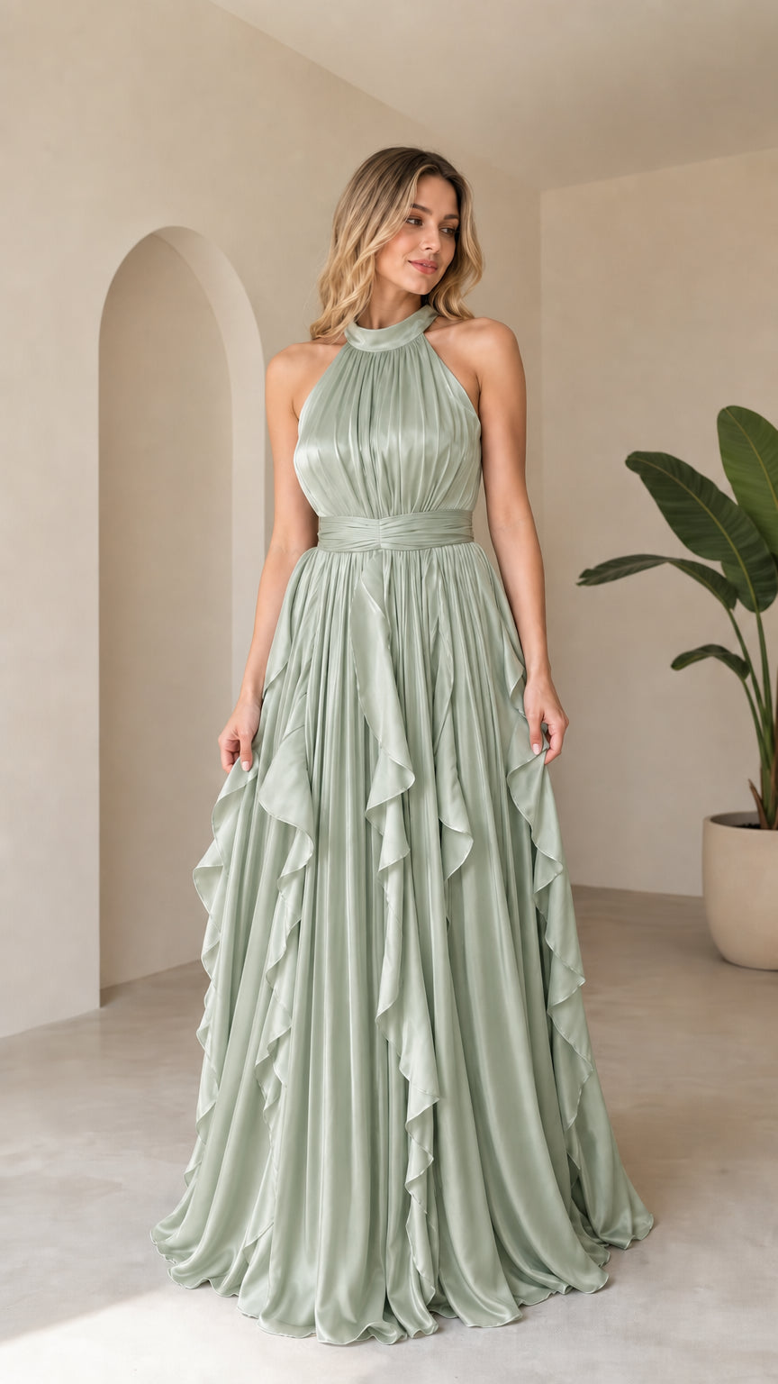Full length view in sage green