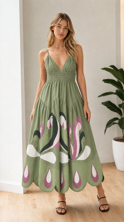 Sage green color variant of the boho maxi dress