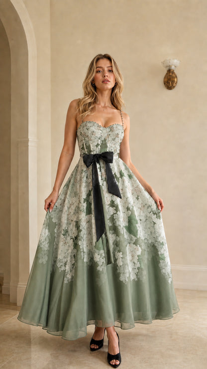Sage green color variant of the floral ombre maxi dress