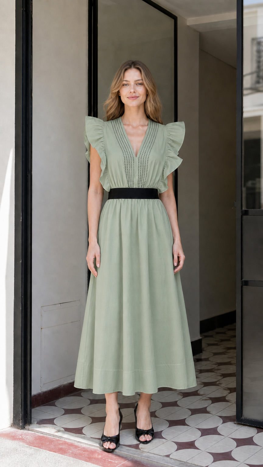 Full length view of sage green color variant