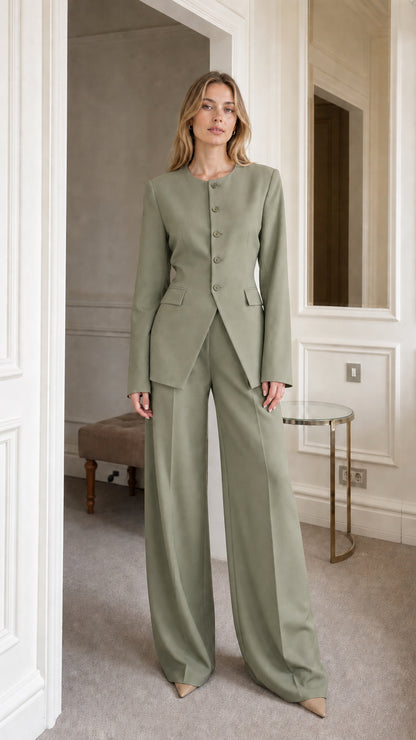 Full view of sage green matching suit set