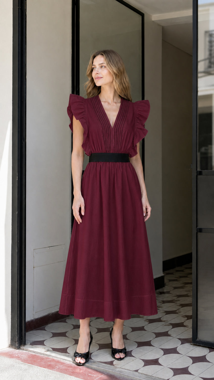Full length view of burgundy color variant