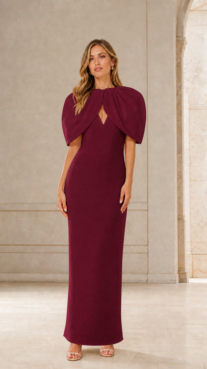 Full-length front view of burgundy color variant