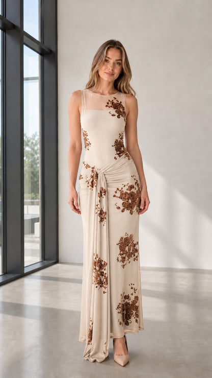 Front view of champagne evening dress