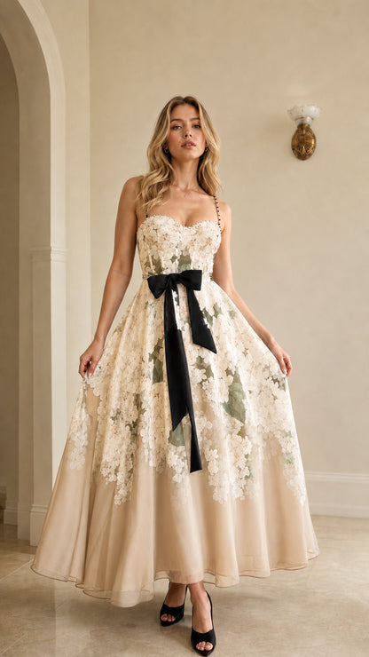 Champagne color variant of the floral ombre maxi dress