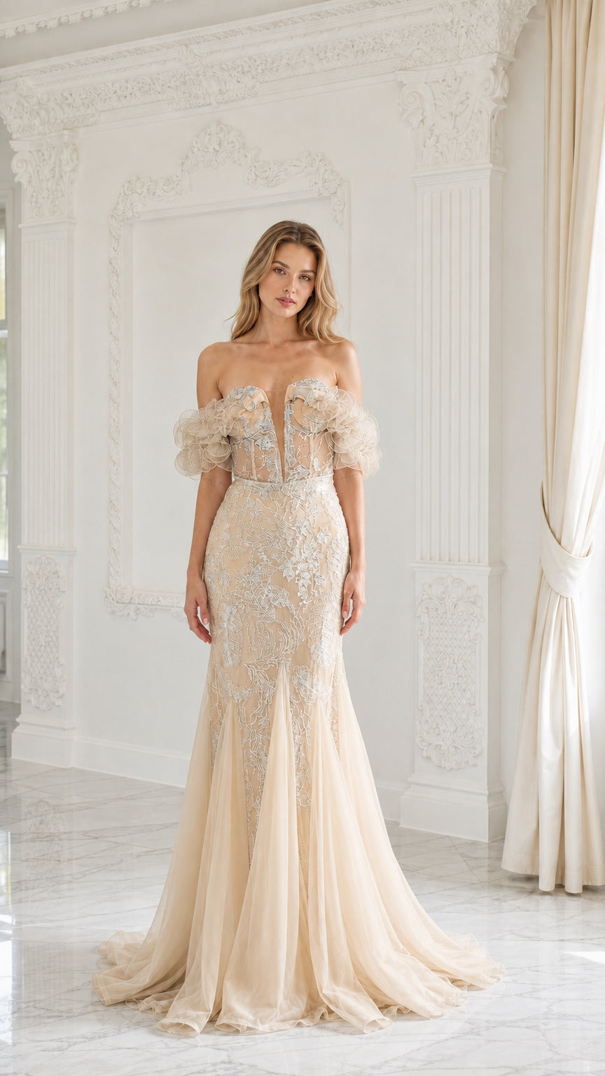 Champagne color variant of the evening dress