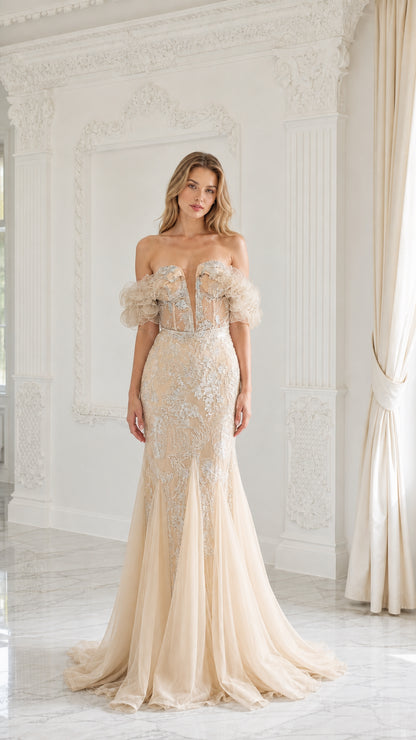 Champagne color variant of the evening dress