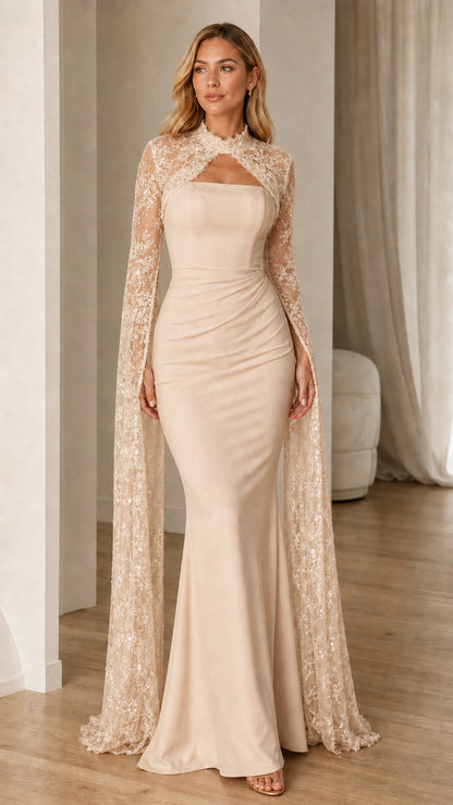 Champagne color variant of the mermaid evening gown